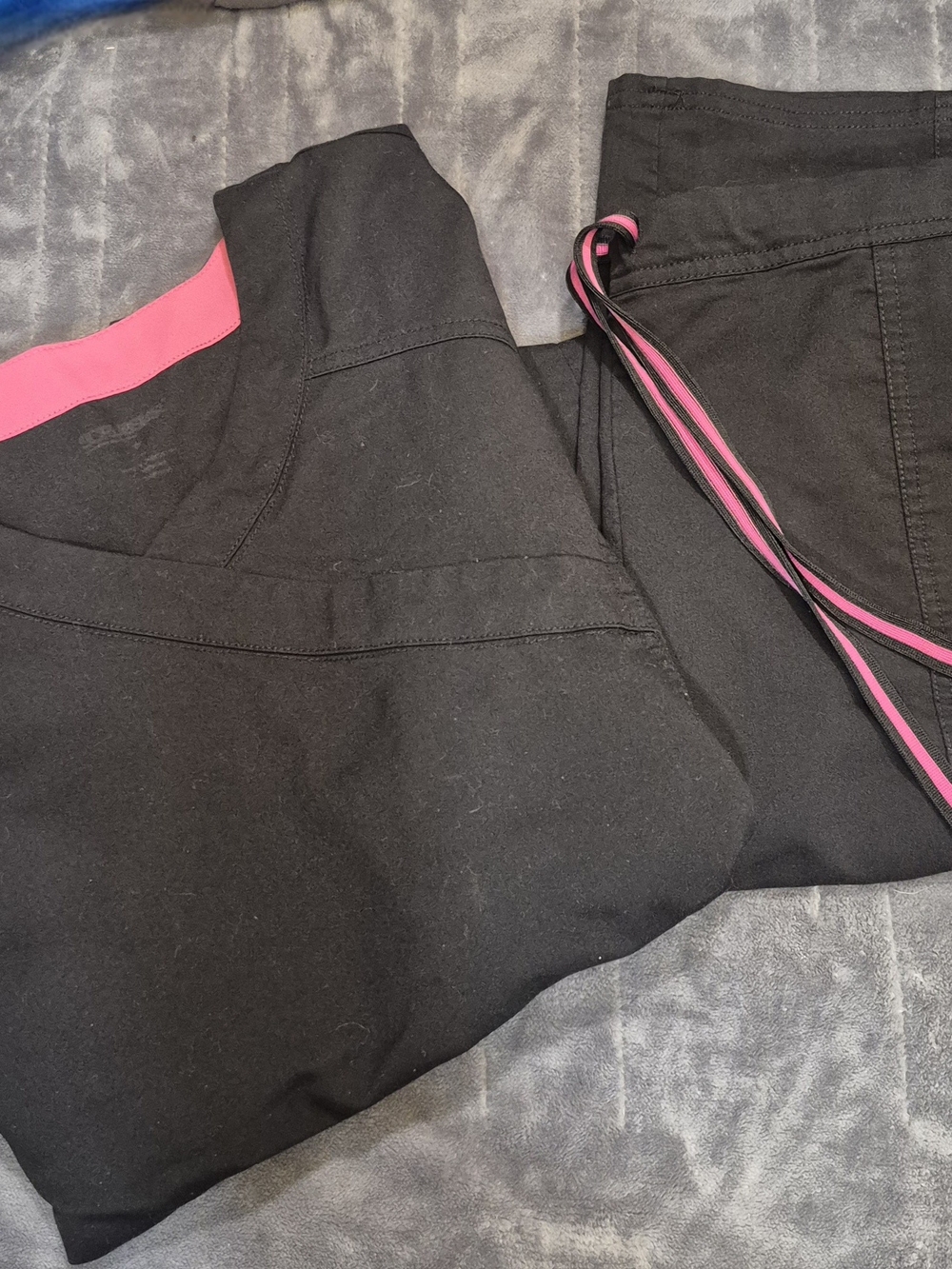 Scrubstar Black Scrub Top and Pants with Pink Trim